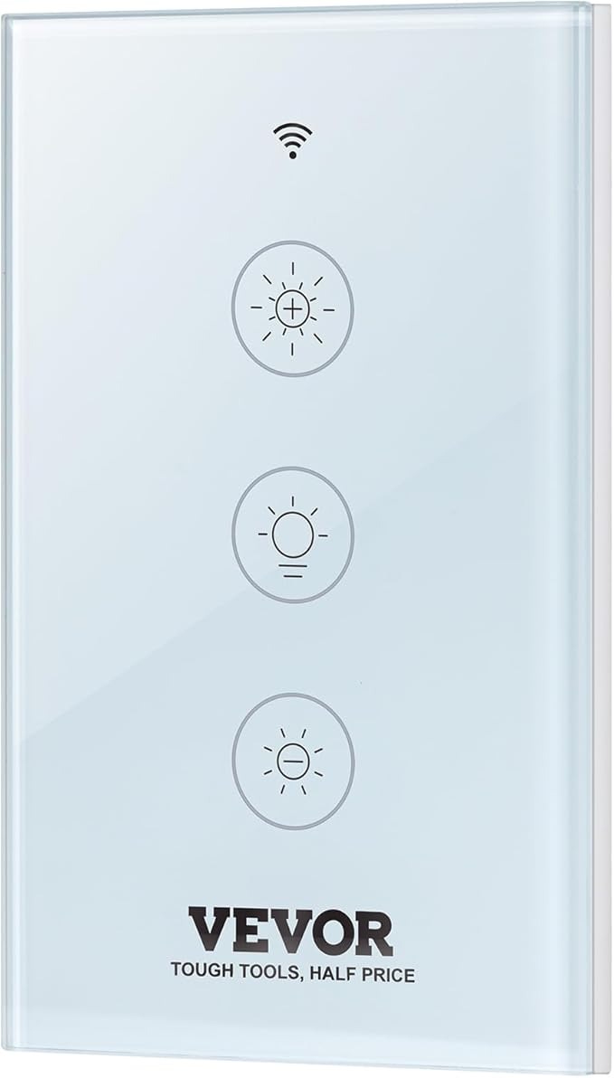 VEVOR Smart Dimmer Switch, Wi-Fi 2.4GHz, Dimmable Smart Switch with Tempered Glass Touch Panel, 15% to 85% Stepless Dimming, Voice App Remote Control, Works with Alexa Google Home, for LED Lights