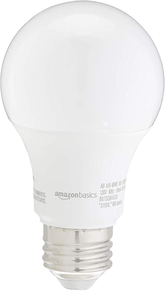 Amazon Basics A19 LED Light Bulbs, 60W Equivalent, Daylight White 5000K, Non-Dimmable, Energy Efficient 9W, E26 Base, 10,000 Hour Lifetime, 24-Pack