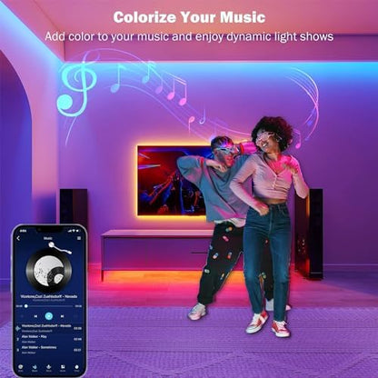 Leeleberd 50ft Led Strip Lights, Music Sync Color Changing Led Light Strips, App Control and Remote, Led Lights for Bedroom Living Room Party Home Decoration