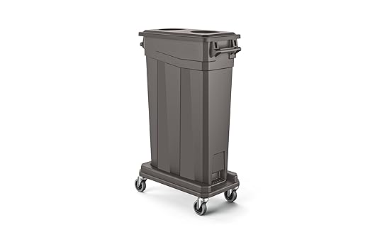 Suncast Commercial 23-Gallon Narrow Trash Can with Handles - Durable Garbage Can, Gray, Made in the USA