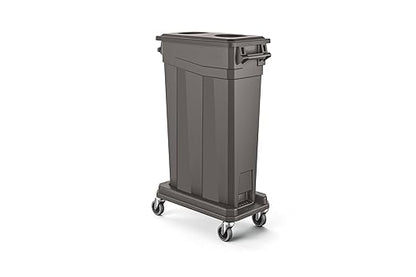 Suncast Commercial 23-Gallon Narrow Trash Can with Handles - Durable Garbage Can, Gray, Made in the USA