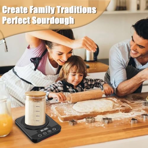 Sourdough Starter Warmer Mat, 12H Timer Warming Heating Pad, Precise 1°F Thermostat Control (70-100°F), Smart Memory Warming On/Off, Fits Jars Up to 40oz, Perfect for Home Baking (Black)