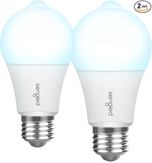 Sengled Motion Sensor LED Bulbs, A19 5000K Daylight Dusk to Dawn Motion Activated Light, 11W (75W Equivalent) 1200 Lumens for Indoor & Outdoor Use, Porch, Garage, Hallway, 2 Pack