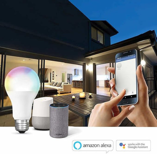 Smart Color-Changing LED Bulbs (4-Pack) for Google & Alexa, 9W (60W Replacement), E26 Base, A19 Shape by Feit Electric
