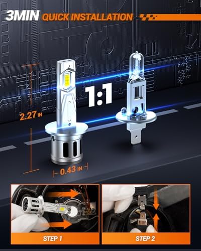 SEALIGHT H1 LED Bulb, 60,000LM 6500K Output Canbus Ready, H1 Bulbs For Powersports IP68 80000Hrs Lifespan, 1：1 Size 3Mins Installation, 2 Pack