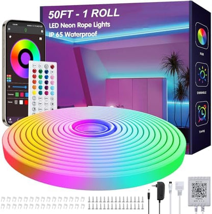 Ledagic 50ft RGB Led Neon Rope Lights, Remote App Control Led Rope Lights