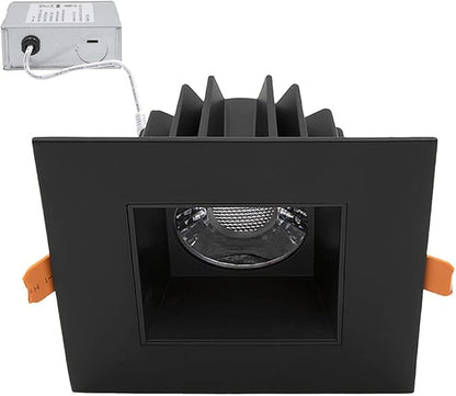 Maxxima 4 in. Ultra-Thin Recessed Anti-Glare LED Downlight, Canless IC Rated, 5 Color Temperature Selectable 2700K/3000K/3500K/4000K/5000K, Dimmable Square Black Trim, 90 CRI
