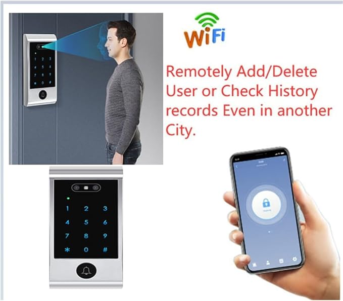 WiFi Remote Add Delete User Biometric Face Recognition Card Password Metal Waterproof Keypad Controller 600lbs Magnetic Lock Push Exit Button Smart Phone App Remote ADD/Delete User
