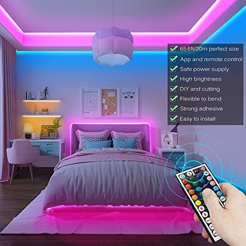 Tenmiro Led Lights for Bedroom, Music Sync LED Rope Lights APP Control with Remote, RGB Led Strip Lights for Room Kitchen Party Home Decoration (65ft)