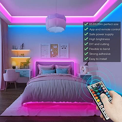 Tenmiro Led Lights for Bedroom, Music Sync LED Rope Lights APP Control with Remote, RGB Led Strip Lights for Room Kitchen Party Home Decoration (65ft)