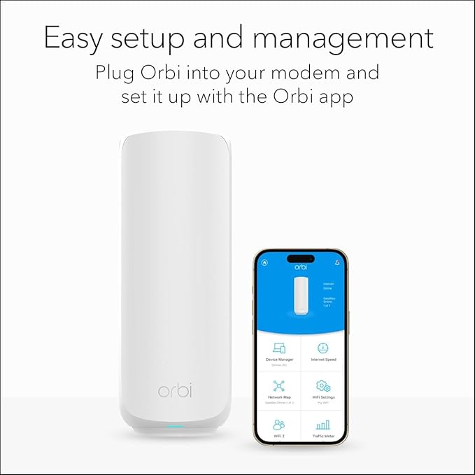 NETGEAR Orbi 770 Series Tri-Band WiFi 7 Mesh Network System (RBE772) - Router + 1 Satellite Extender, Security Features, Up to 11Gbps, Covers up to 5,500 sq.ft., 100 Devices, 2.5 Gig Internet Port