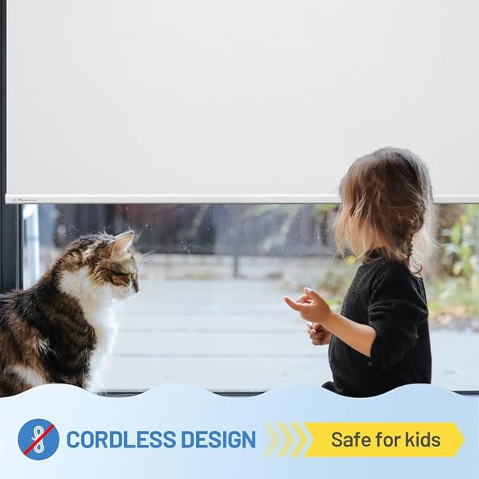 Motorized Blinds with Remote, [Free Solar Panels] Cordless Smart Blinds with Valance Cover, Blackout Electric Blinds with Remote Control, Automatic Roller Shades for Windows White 28" W x 72" H