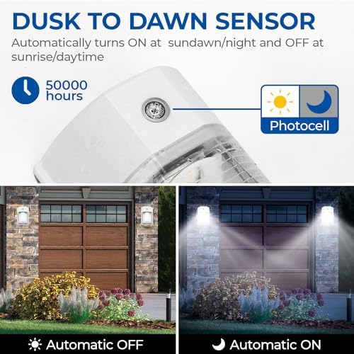 CINOTON 26W LED Wall Pack Light with Dusk to Dawn Sensor 5000k White 2 Pack