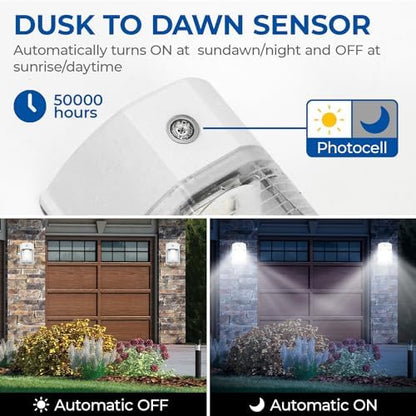 CINOTON 26W LED Wall Pack Light with Dusk to Dawn Sensor 5000k White 2 Pack