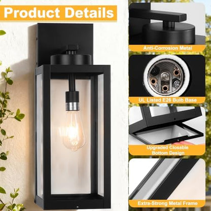 20" Large Outdoor Wall Lights with Closed Bottom, Black Outdoor Wall Sconce