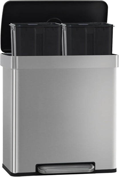 FDW 16 Gallon / 60 L Garbage Can Kitchen Trash Can with Lid for Office Bedroom Bathroom Step Trash Bin Fingerprint-Proof Brushed Stainless Steel 16 Gallon / 60 Liter