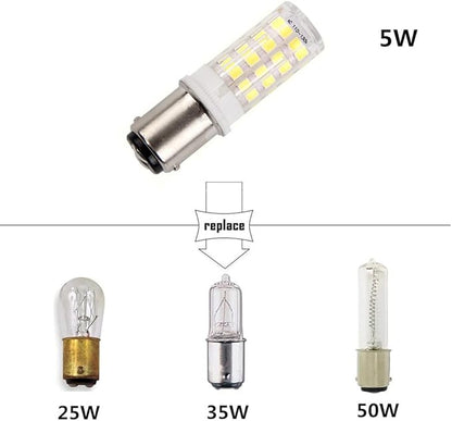 BA15D Double Bayonet Sewing Machine LED Light Bulb 5 Watt Daylight White 6000K Non-dimmable AC110V-130V (Pack of 4)