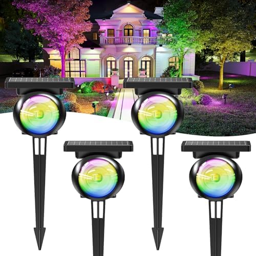 Focusing Solar Spot Lights Outdoor Waterproof, RGB+3CCT Tree Uplights 4Pack