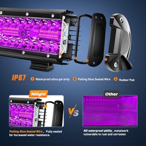 Nilight 12 Inch 240 W LED Light Bar Purple Spot Flood Combo Beam
