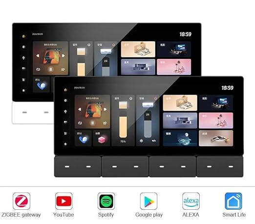 Smart Home Lighting Control Panel, Touch Screen Interface, Multi-Room Scene Control, Dimmable LED Settings, Digital Display 6.2 Inch Smart Control (Bundle: F5-3 UK 4 SPK White)