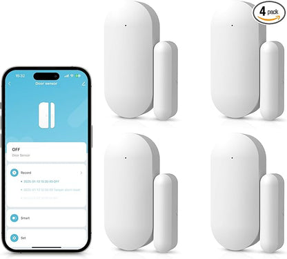 Door Alarm Window Sensors, Door Open Alarm Long Battery Life Wireless for Security Real-Time Notification WiFi Contact Sensor App Control No Monthly Fee