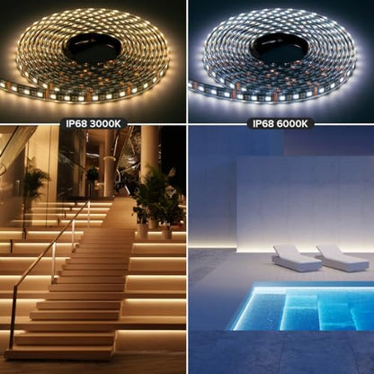 BTF-LIGHTING RGBW LED Strip IP68 Waterproof Cool White DC12V 16.4FT 300LED
