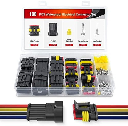 Nilight 180PCS 4 Pin Electrical Connector ‎Plug with Male Female Terminals
