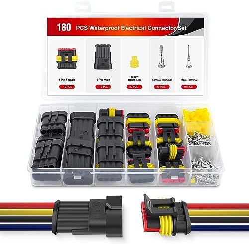 Nilight 180PCS 4 Pin Electrical Connector ‎Plug with Male Female Terminals