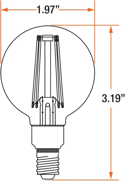 Sylvania G16.5 Clear Globe LED White Filament Bulb, 5.5W, Dimmable, 500 LMS, Candelabra Base, 5000K, Daylight - 2 Pack (42246)