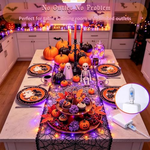 JMEXSUSS 100 LED Orange and Purple Fairy Halloween Lights USB Powered