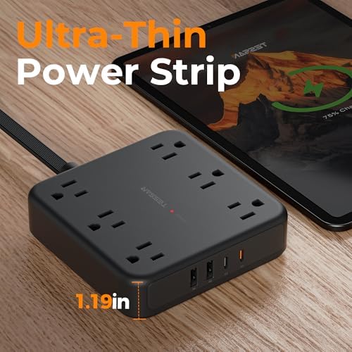 TESSAN Surge Protector Power Strip, 5Ft Flat Plug Extension Cord, Black