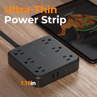 TESSAN Surge Protector Power Strip, 5Ft Flat Plug Extension Cord, Black