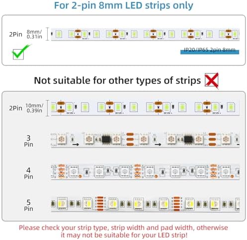 RGBZONE 10pcs 2-Pin 8mm LED Strip to Wire Connectors and 10m/32.8ft 2 Pin Extension Wire for Waterproof or Non-Waterproof Single Color LED Strip Lights(IP20/IP65)