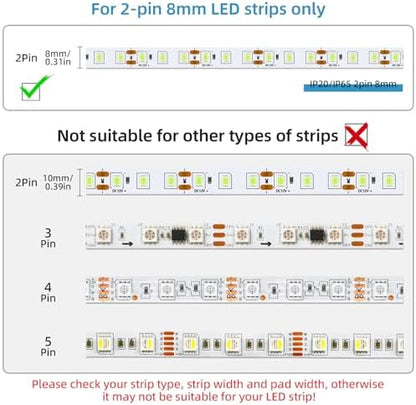 RGBZONE 10pcs 2-Pin 8mm LED Strip to Wire Connectors and 10m/32.8ft 2 Pin Extension Wire for Waterproof or Non-Waterproof Single Color LED Strip Lights(IP20/IP65)