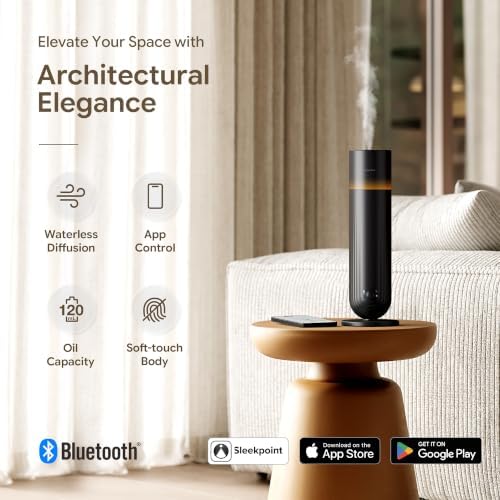 Airversa U1 Smart Tower Waterless Essential Oil Diffuser for Room, Black