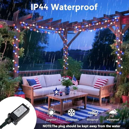 200 LED Connectable String Lights, 66FT American Flag Lights Outdoor Indoor