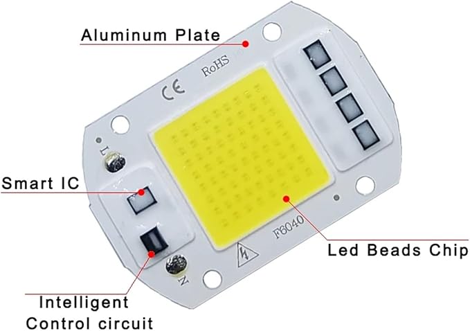 2pcs LED Chip COB Lamp 10W 20W 30W 50W AC 220V 240V IP65 Smart IC No Need Driver DIY Flood Light Led Bulb Spotlight Outdoor Lamp Bead(Cold White,220V 20W)