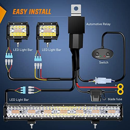 Nilight 20inch Light Bar 4inch Pod Amber White Strobe 6 Modes Light Kit