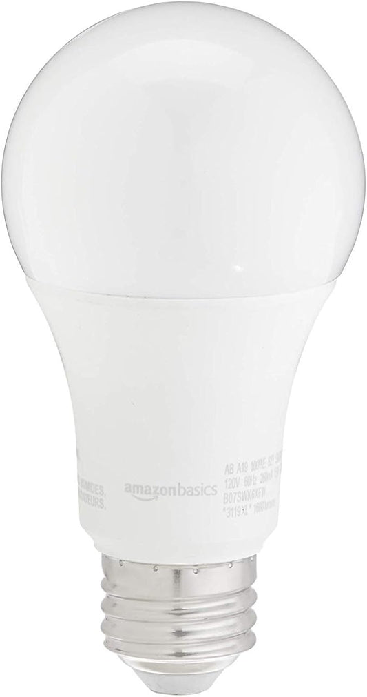 Amazon Basics A19 LED Light Bulbs, 100W Equivalent, 15W Energy Efficient, E26 Standard Base, Soft White 2700K, Non-Dimmable, 10,000 Hour Lifetime, 2-Pack