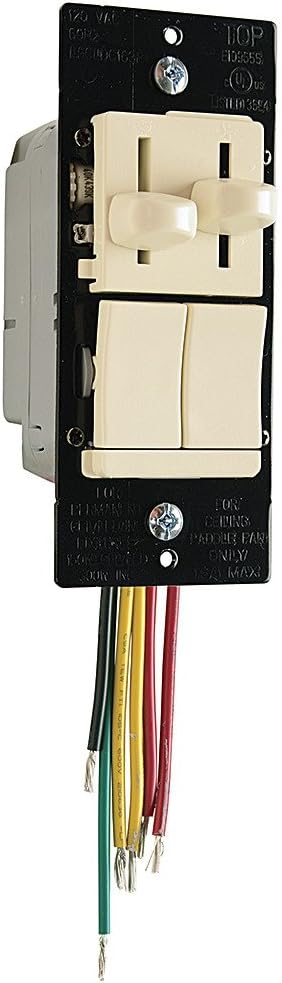 Legrand Pass & Seymour 450W LS Series Preset Dimmer Light Switch for Dimmable LED & CFL Bulbs Plus 1.6A Ceiling Fan Control, Single Pole/3-Way, LSCLDC163PLACCV4, Light Almond, 1 Count