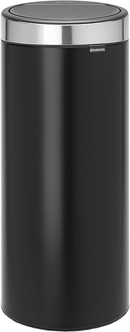 Brabantia Press-Top Kitchen Trash Can | Steel/Black | 8 Gallon / 30L | Home Trash Can with Soft-Touch Stay-Open Lid & Removable Inner Bucket | + Trash Bags