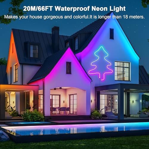 Cozylady 66Ft (33Ft * 2 Rolls) RGB LED Neon Rope Lights for Bedroom, 20m LED Strip Lamp with Double Sided Adhesive Tape, App/Remote Control DIY Lights Decorate the Outdoor and Indoor of Your Home