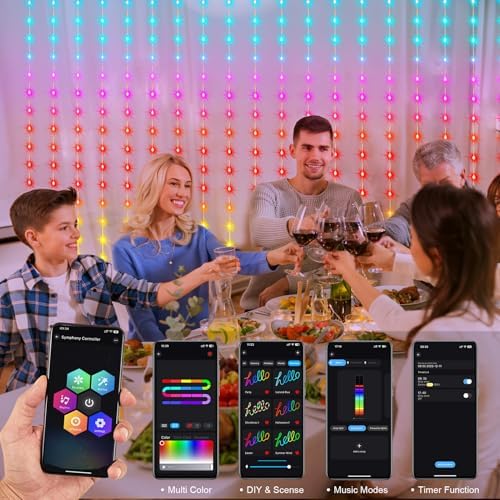 echosari Smart Curtain Lights 6.6 x 9.8Ft 16 Million Colors Changing