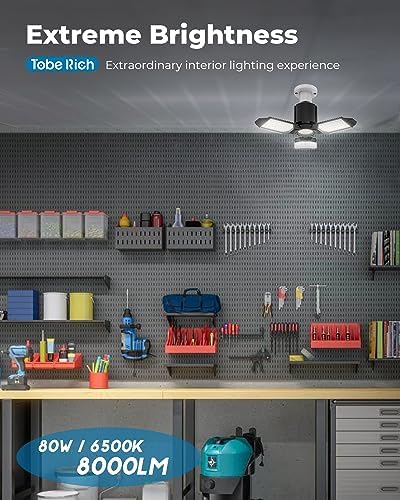 toberich LED Garage Lights 6 Pack, 8000LM Shop Lights 6500K