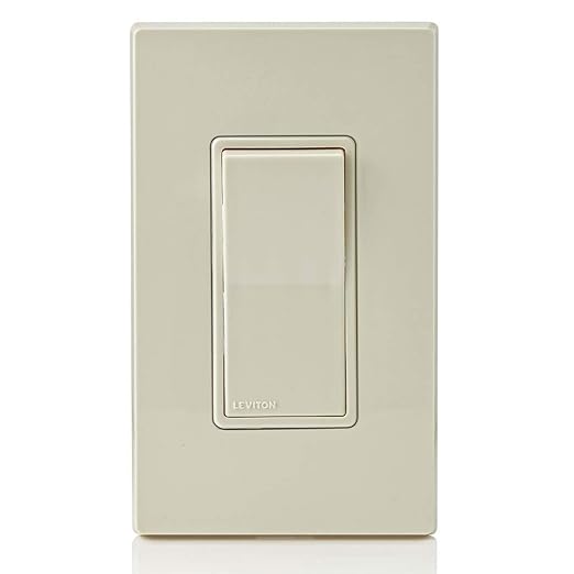 Leviton 15 Amp, 120/277 Volt, Decora Rocker Single-Pole AC Quiet Switch, Residential Grade, Grounding, 5601-2T, Light Almond