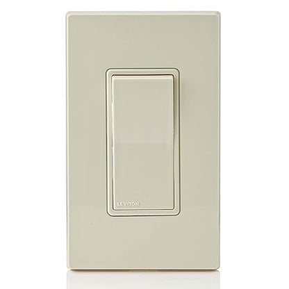 Leviton 15 Amp, 120/277 Volt, Decora Rocker Single-Pole AC Quiet Switch, Residential Grade, Grounding, 5601-2T, Light Almond