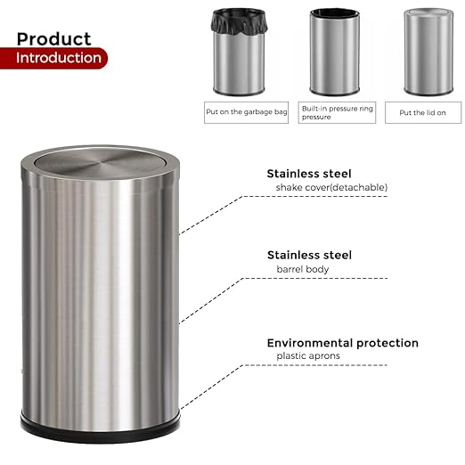 4.8GALStainless Steel Bathroom Trash Can with Lid, Silver Trash Can with Flipping Lid, Garbage cans for Kitchen，Living Room,Dental Office，Hotel,Guest Room(4.7gal-Silver)