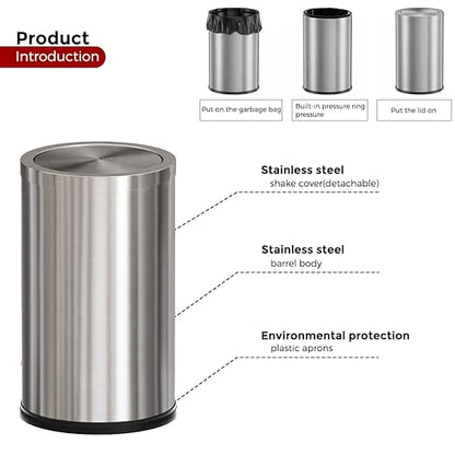 4.8GALStainless Steel Bathroom Trash Can with Lid, Silver Trash Can with Flipping Lid, Garbage cans for Kitchen，Living Room,Dental Office，Hotel,Guest Room(4.7gal-Silver)