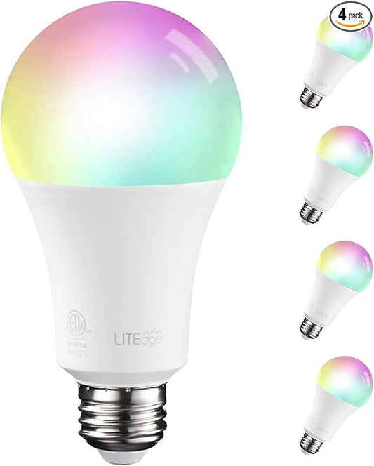 TORCHSTAR A21 Smart Light Bulbs, WiFi & Bluetooth, Work with Alexa Echo Google Home Assistant Siri, 2000K-5000K RGBCW Full Color Changing Smart LED Bulb, No Hub Required, 75W Eqv., E26 Base, Pack of 4