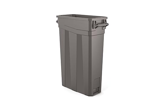 Suncast Commercial 23-Gallon Narrow Trash Can with Handles - Durable Garbage Can, Gray, Made in the USA